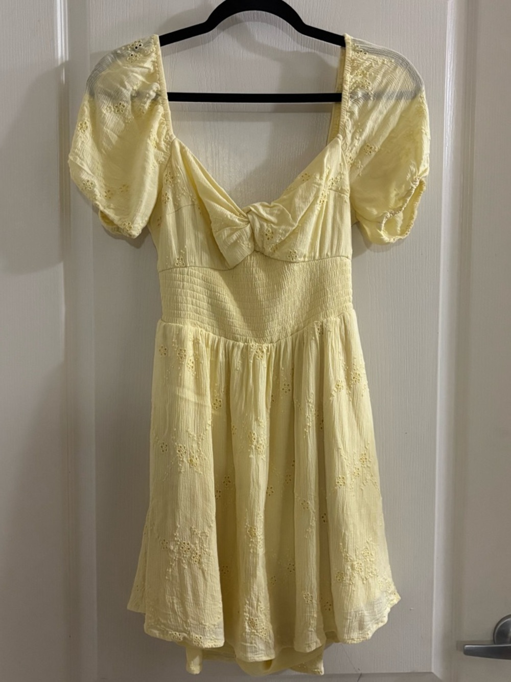 Hollister Light Yellow Puff-Sleeve Mini Dress